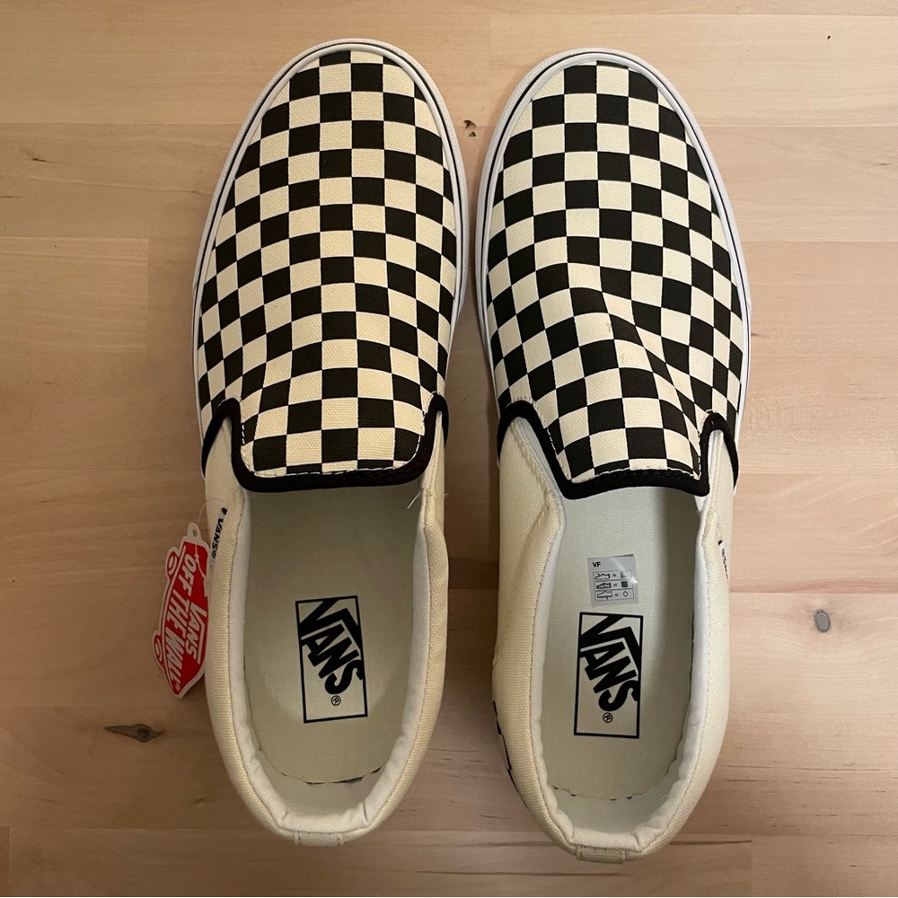 Vans Men's Checkerboard Slip-On Loafers - Black and Cream